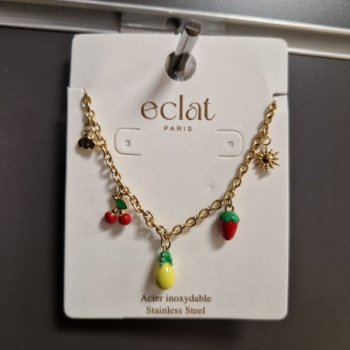 COLLIER CERISE CITRON FRAISE EN ACIER INOXYDABLE