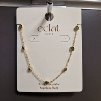 COLLIER PERLES VERTES EN ACIER INOXYDABLE