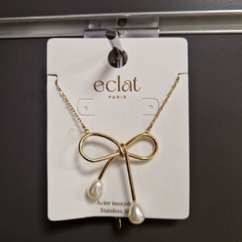 COLLIER NOEUD AVEC PERLES EN ACIER INOXYDABLE
