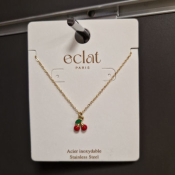 COLLIER CERISE EN ACIER INOXYDABLE