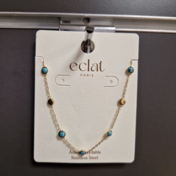 COLLIER PERLES BLEUS EN ACIER INOXYDABLE