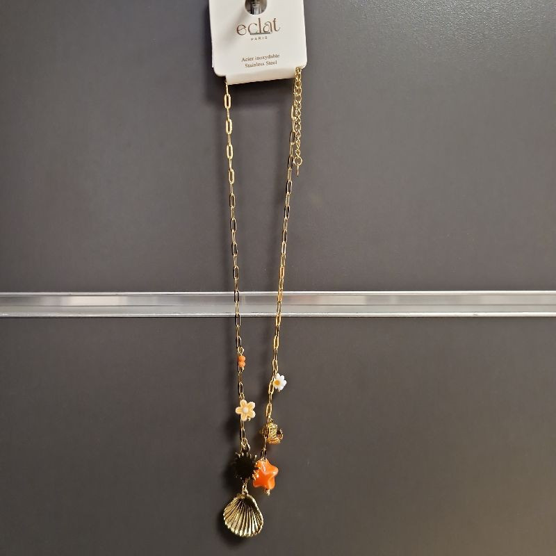 COLLIER BRELOQUES MER ROSE EN ACIER INOXYDABLE