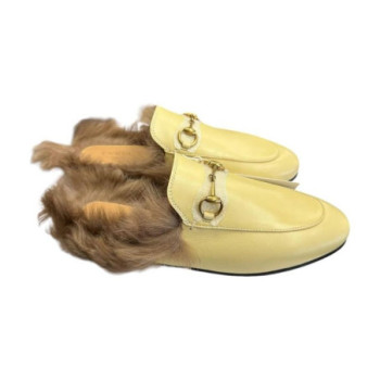GUCCI MULES BEIGE YELLOW CUIR T37