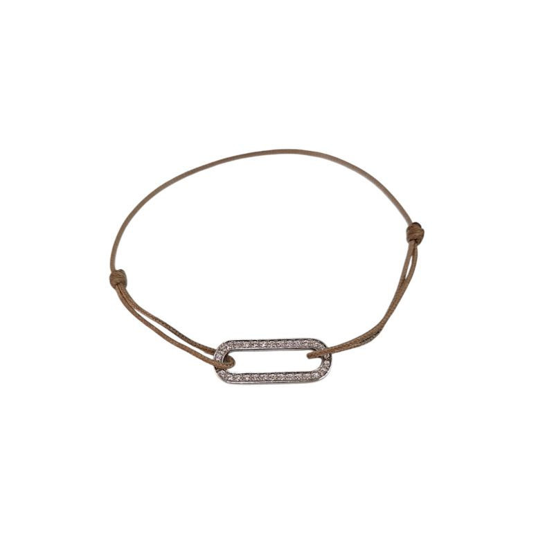 BRACELET SUR CORDON REGLABLE DINH VAN OR BLANC 18 CT ET DIAMANT MAILLON L