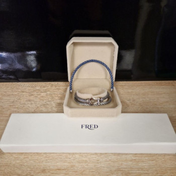 BRACELET FRED OR BLANC 18K DOUBLE TOUR ACIER + BRACELET BLEU 17