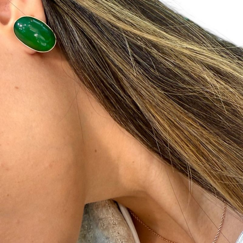 BOUCLES OREILLES CLIP OR JAUNE 18 CT ET JADE DE BIRMANIE 11.90 GR