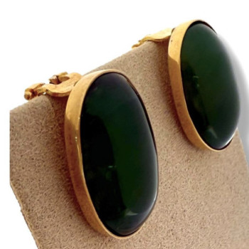 BOUCLES OREILLES CLIP OR JAUNE 18 CT ET JADE DE BIRMANIE 11.90 GR