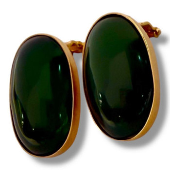 BOUCLES OREILLES CLIP OR JAUNE 18 CT ET JADE DE BIRMANIE 11.90 GR