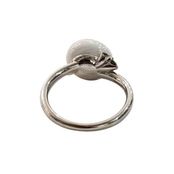BAGUE POMELLATO CAPRI CERAMIQUE BLANCHE ET DIAMANTS T52 OR BLANC 18 CT 5.74 GR