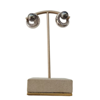 BOUCLES OREILLES DAMIANI OR BLANC 18 CT PERLE DE CULTURE GRISE ET DIAMANTS 16.89 GR