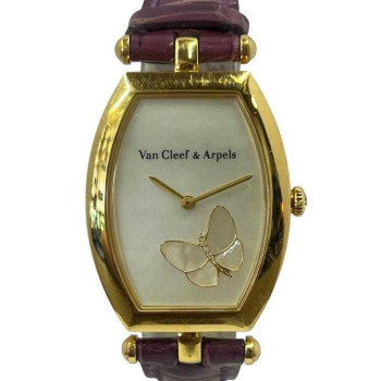 MONTRE VAN CLEEF & ARPELS PIPILLON TONNEAU QUARTZ EN OR ROSE 18K POCHETTE + COPIE SERVICE
