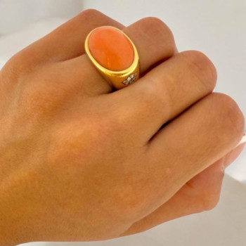 BAGUE OR JAUNE 18CT T50 +DIAMS 17.12GRS