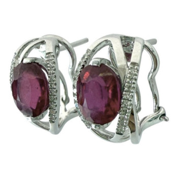BOUCLES D OREILLES OR BLANC 18K DIAMANTS ET RUBIS 5.15GRS