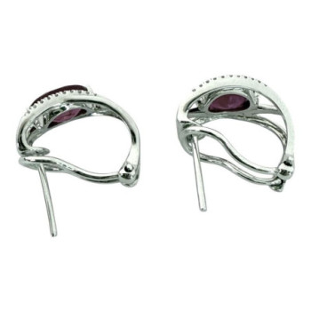 BOUCLES D OREILLES OR BLANC 18K DIAMANTS ET RUBIS 5.15GRS