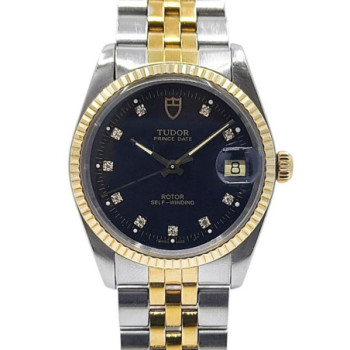 TUDOR ROLEX PRINCE DATE BLACK DIAL DIAMONDS 34MM AUTOMATIQUE 75203