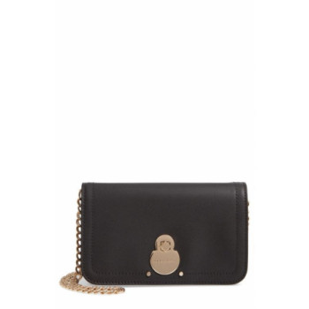 Women's Longchamp Cavalcade Leather Wallet on a Chain - Black