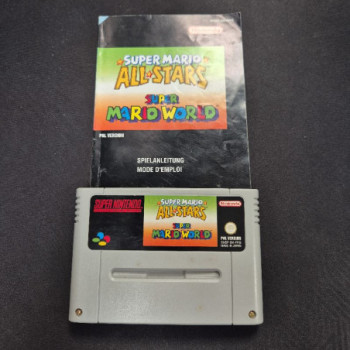 SUPER MARIO MARIO ALL STARS + SUPER MARIO WORLD SUPER NINTENDO CARTOUCHE + LIVRET