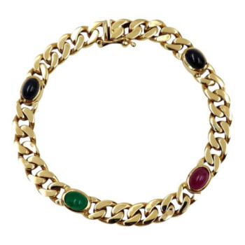 BRACELET OR JAUNE 18CT 27.1GR RUB EMER SAPHIR 18CM