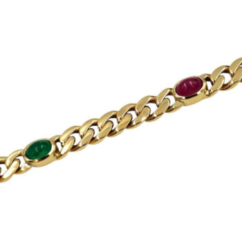 BRACELET OR JAUNE 18CT 27.1GR RUB EMER SAPHIR 18CM