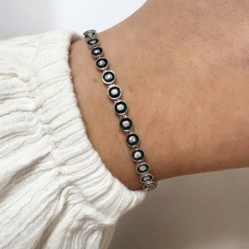 BRACELET OR BLANC 750 + RIVIERE DE DIAMANTS 13.5GRS