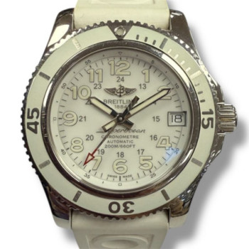 BREITLING A17312 SUPER OCEAN II AUTOMATIC 36 BLANC BRACELET CAOUTCHOUC