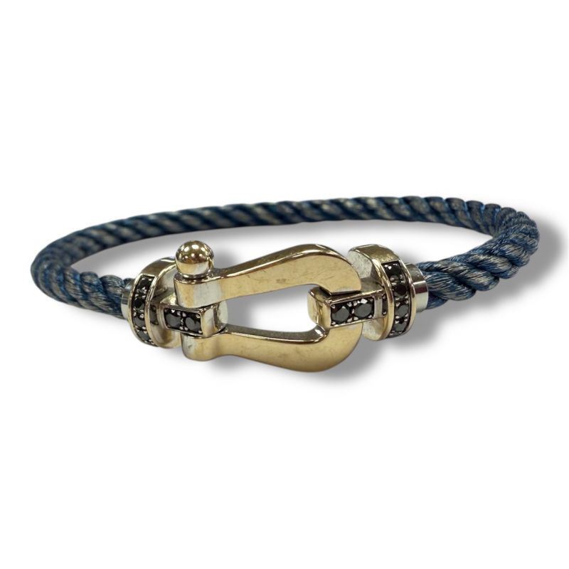 BRACELET FRED OR BLANC 18K DOUBLE TOUR ACIER + BRACELET BLEU 17