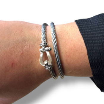 BRACELET FRED OR BLANC 18K DOUBLE TOUR ACIER + BRACELET BLEU 17