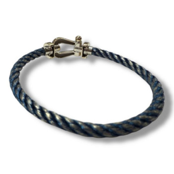 BRACELET FRED OR BLANC 18K DOUBLE TOUR ACIER + BRACELET BLEU 17