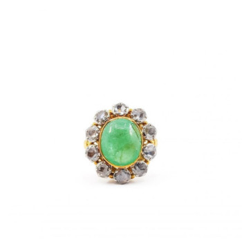 BAGUE OR JAUNE 18CT 9.19G DIAMANTS (2.10 CTS) & EMERAUDE (6.60 CTS) T. 51