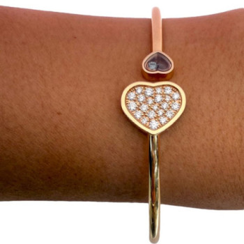 BRACELET JONC HAPPY HEARTS OR ROSE 18CT DIAMANTS 0.45CT 13.73GR FULL SET Ref 857482-5900
