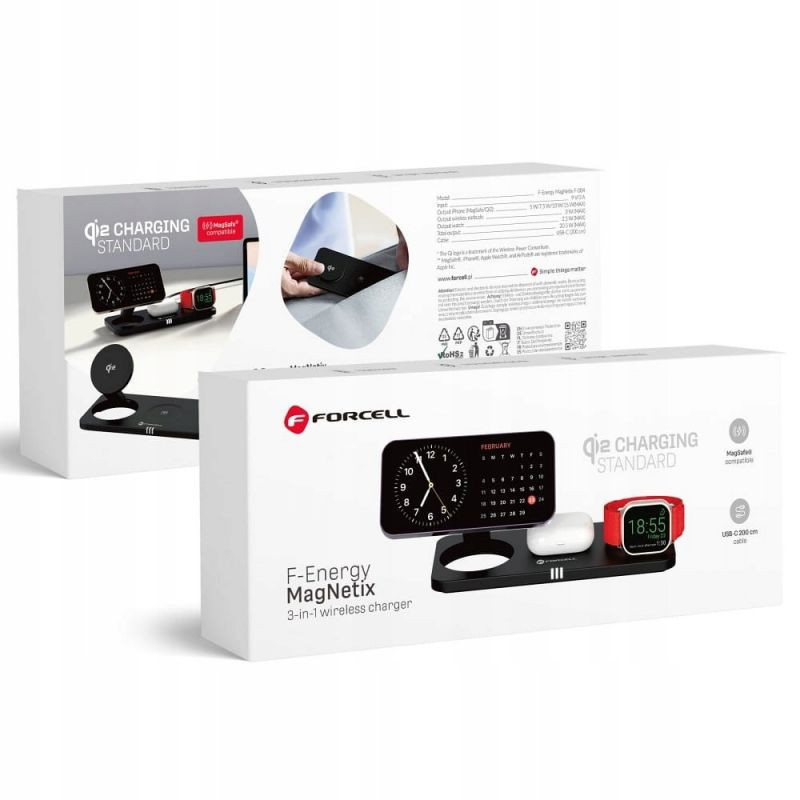 Wireless charge Forcell F-Energy 3in1 MagNetix USB C Qi2 20,5W compatible with MagSafe black