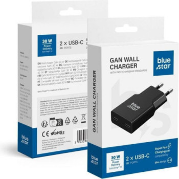 Blue Star 2x Type C PD QC4 0 3A 30W Black 30W