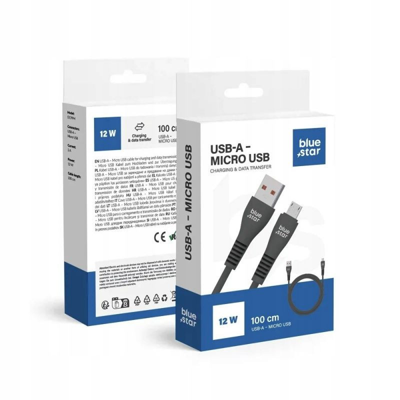 CABLE USB A to MICRO USB 2A 1M BLACK