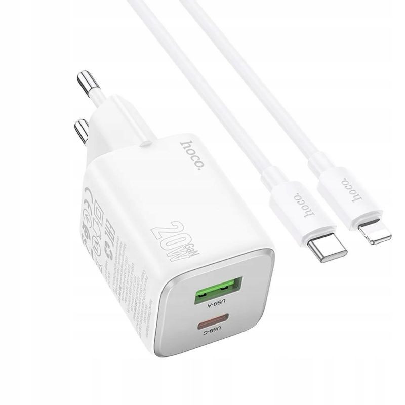 USB A+USB C 3A 20W+CABLE USB C LIGHTNING N40 WHITE
