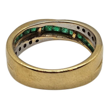 BAGUE OR 18 CARATS - DIAMANTS ET EMERAUDES  - 5.69G - TAILLE 51