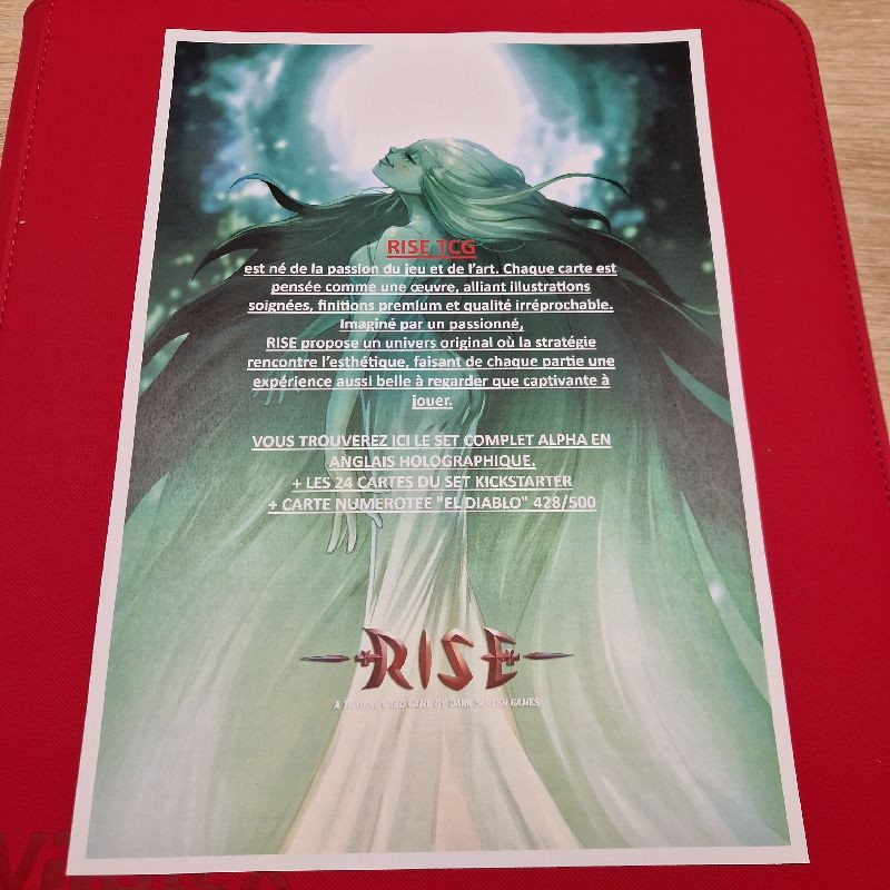 RISE TCG SET ALPHA COMPLET ANGLAIS HOLO + 24 CARTES KICKSARTER + EL DIABLO 428/500