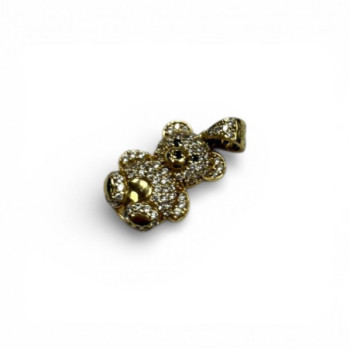 PENDENTIF OURSON OR JAUNE 14CT 2.53GRS PIERRES SYNTHE L2.2CM