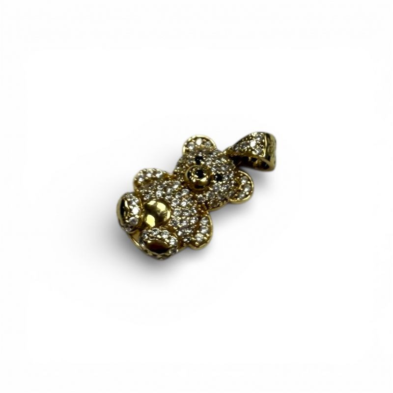 PENDENTIF OURSON OR JAUNE 14CT 2.53GRS PIERRES SYNTHE L2.2CM