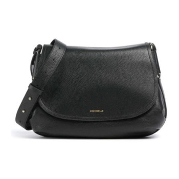Coccinelle, Cross Body Bags, Female, Black, ONE SIZE, Black Leather Shoulder Bag with Magnetic Closure