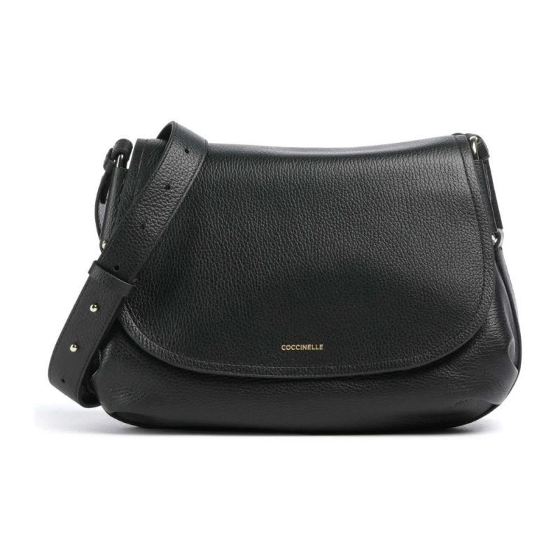 Coccinelle, Cross Body Bags, Female, Black, ONE SIZE, Black Leather Shoulder Bag with Magnetic Closure