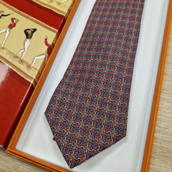 CRAVATE HERMES ROUGE BLEU SOIE