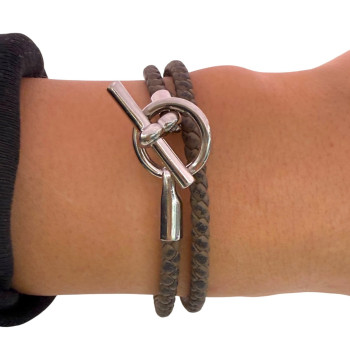 Bracelet Hermes Glenan en Cuir Tressé Argent 925