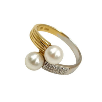 BAGUE OR 18K 3.55GR PERLES/DTS TAILLE 54