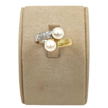 BAGUE OR 18K 3.55GR PERLES/DTS TAILLE 54