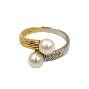 BAGUE OR 18K 3.55GR PERLES/DTS TAILLE 54