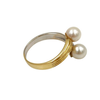 BAGUE OR 18K 3.55GR PERLES/DTS TAILLE 54