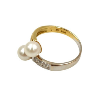 BAGUE OR 18K 3.55GR PERLES/DTS TAILLE 54
