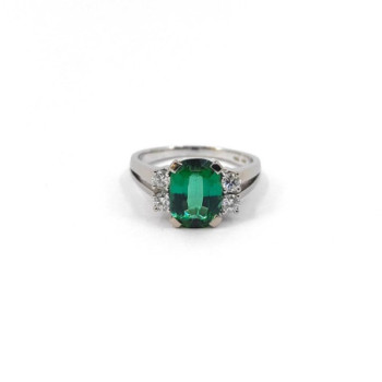 BAGUE OR BLANC 18CT TOURMALINE & DIAMANTS 6.88G T.60