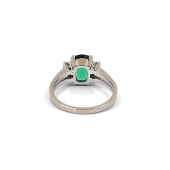 BAGUE OR BLANC 18CT TOURMALINE & DIAMANTS 6.88G T.60