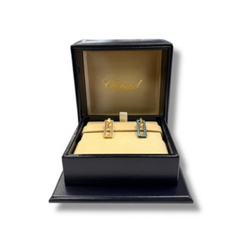 BOUCLES D OREILLES CHOPARD OR ROUGE 18CT CERAMIQUE VERT ICE CUBE ROCK RIHANNA 5.76GRS 20X7MM